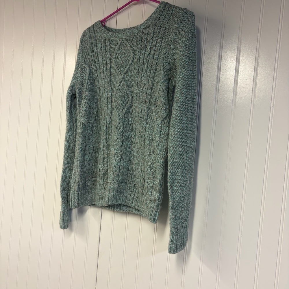 Eddie Bauer Teal Cable Knit Sweater Small Wool Blend - Picture 2 of 5